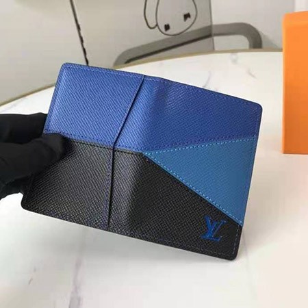 ルイヴィトン ブランド 販売 LV ポケットウォレット クロス柄 メンズ主流品 レザー：7.5×11cm