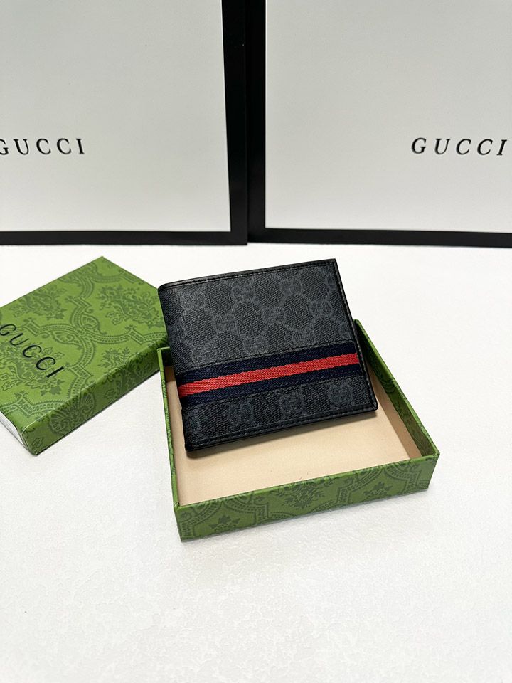 GUCCIカウンタースタイルのメンズショートスタイルを半分に折り、1対1のPVCとレザーの感触、無敵、シンプルでエレガント、男性の必需品