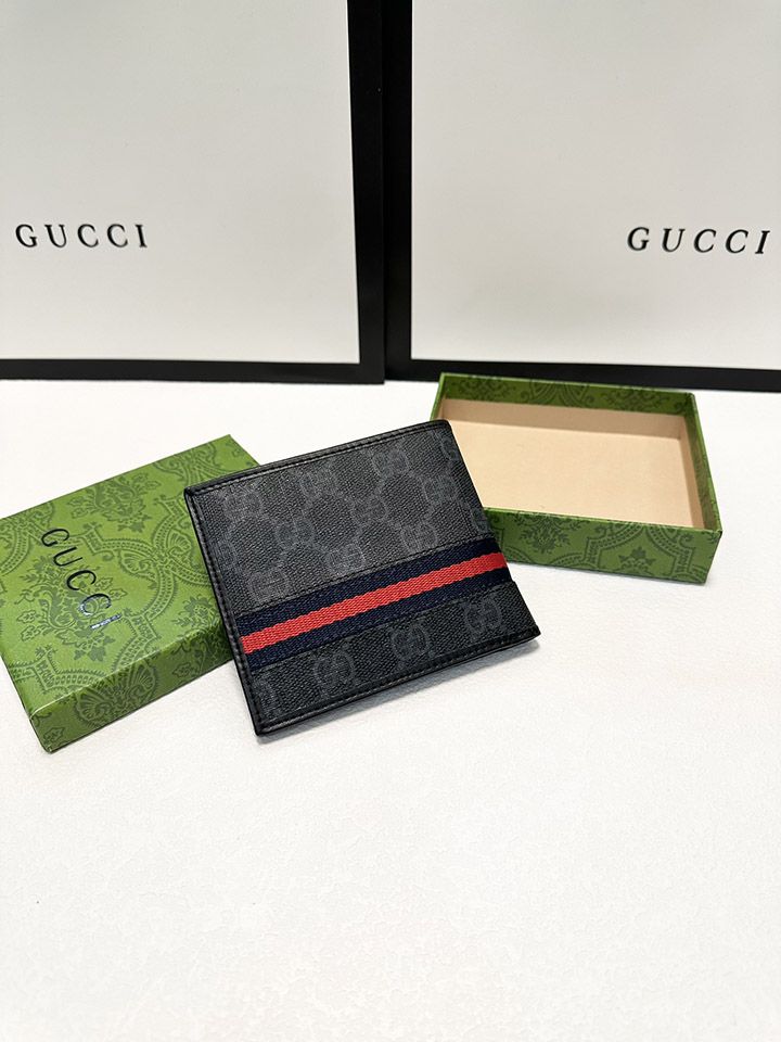 GUCCIカウンタースタイルのメンズショートスタイルを半分に折り、1対1のPVCとレザーの感触、無敵、シンプルでエレガント、男性の必需品